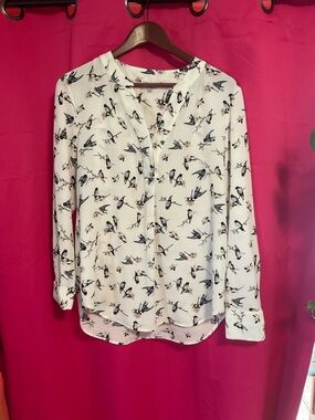 Kismet White Blouse with Bird Pattern